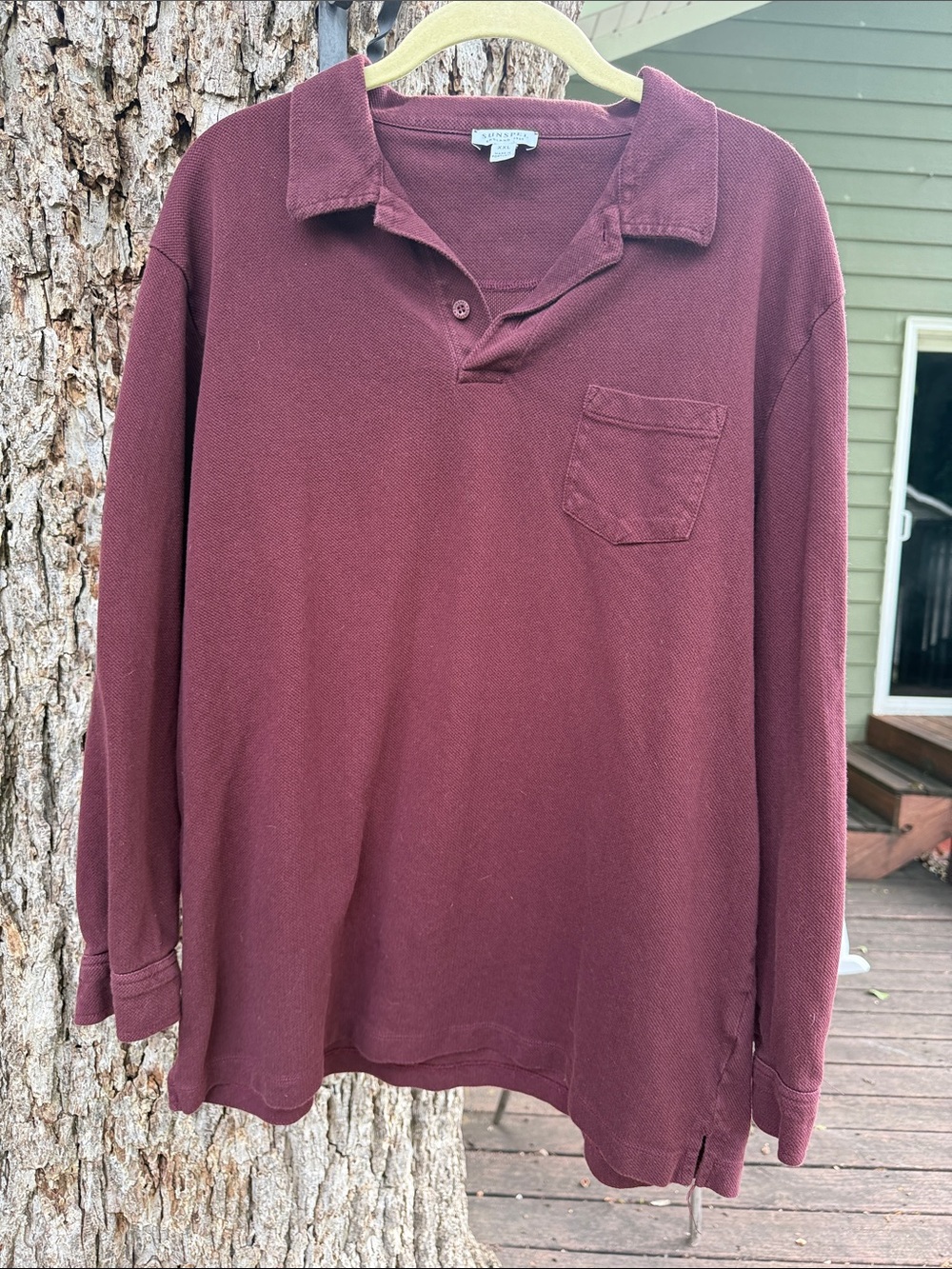 Sunspel Long-Sleeve Polo in Burgundy